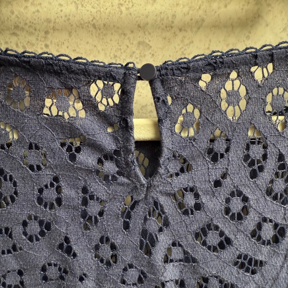 LOFT M Womens Dark Blue Light Lace Top Medium 3/4 Sleeve Boat Neck Casual Blouse - Picture 3 of 6